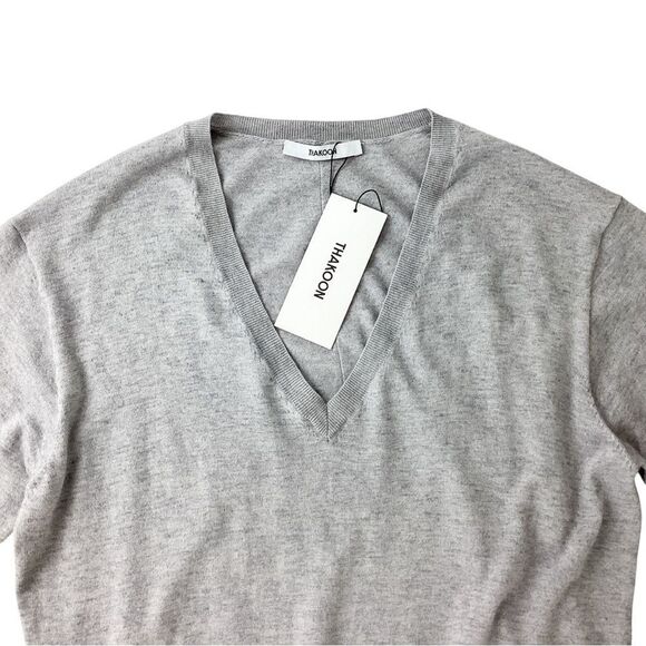 THAKOON Size XL NWT V-neck Sweater LH Light Heather Gray Lightweight Pullover - Picture 4 of 10